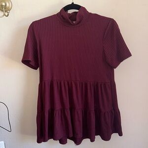 Size small purple/maroon mock neck, tiered top.